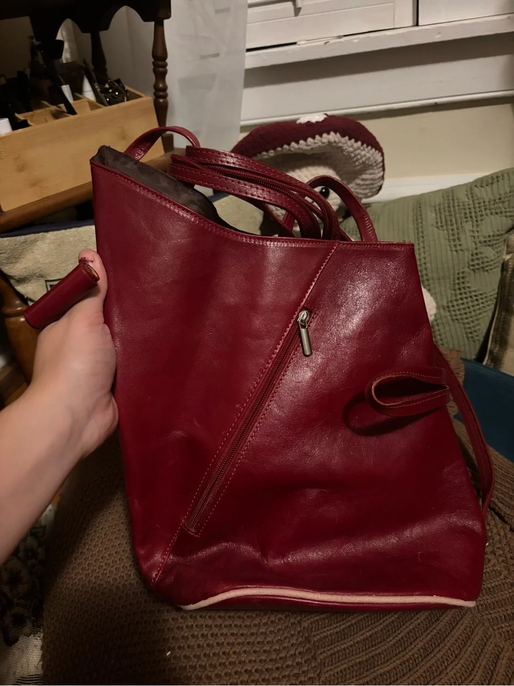 Red Leather Women's Backpack - Vera Pelle, Genuine Leather